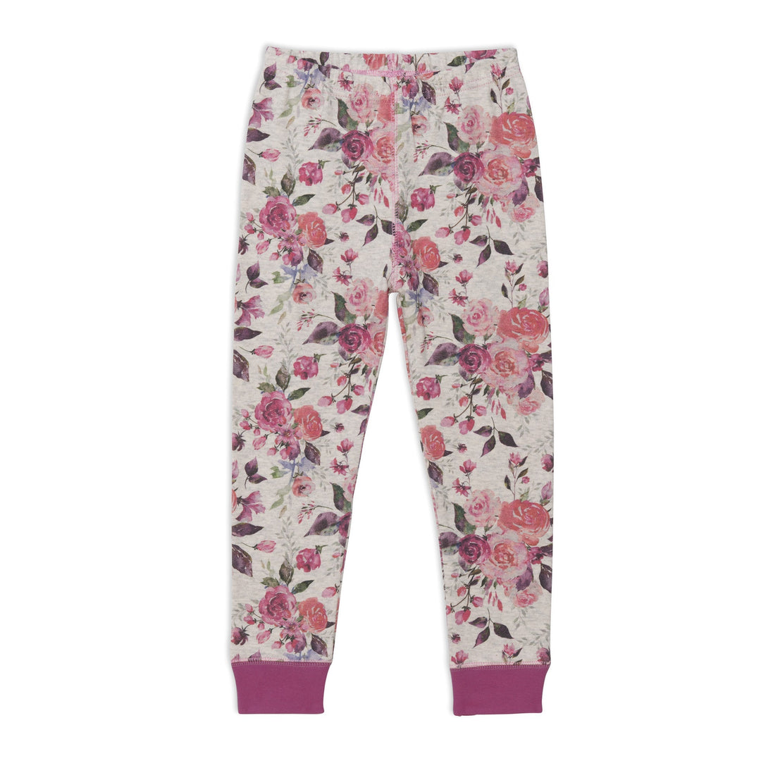 Organic Cotton Two Piece Printed Pajama Set Grey Mix Pink With Roses