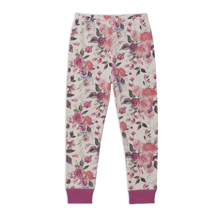 Organic Cotton Two Piece Printed Pajama Set Grey Mix Pink With Roses