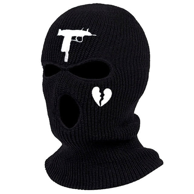 1Pc Embroidery Balaclava Face Mask 3-Hole for Cold Weather, Winter Ski Mask