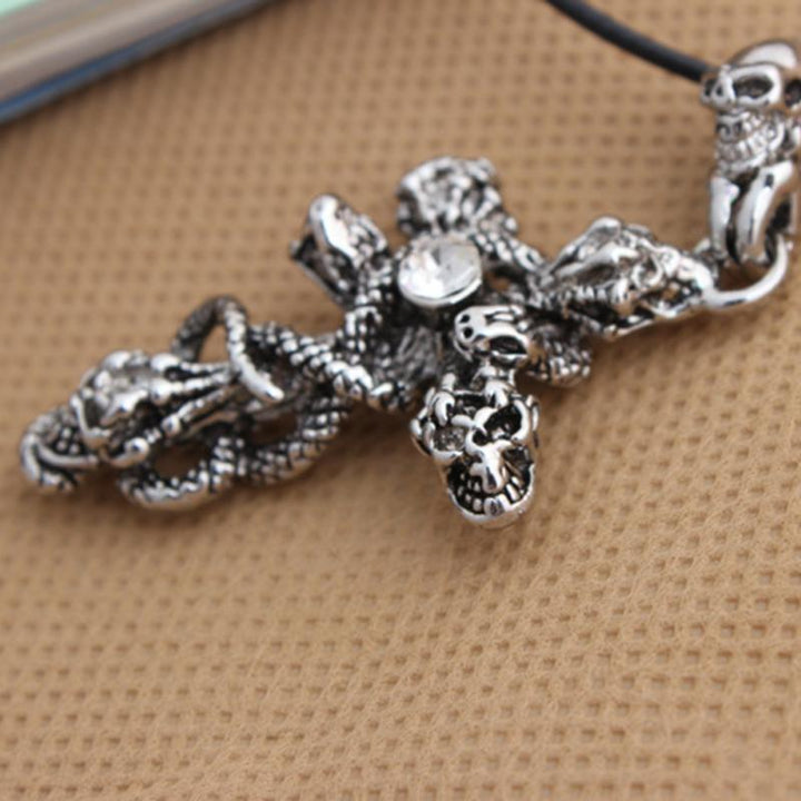 Snake Cross Skeleton Skull Pendant Necklace For Men