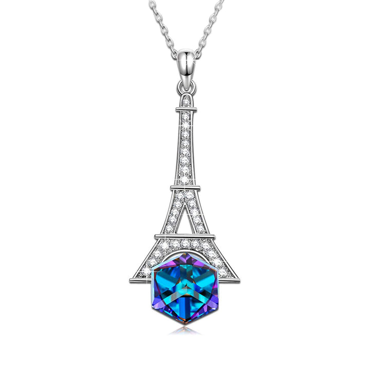 Eiffel Tower Pae Necklace In 18K White Gold Filled