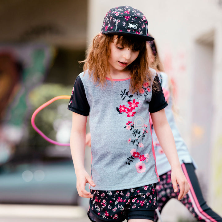Athletic Short Sleeve Top With Printed Flowers