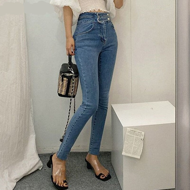 Vintage High Waist Women's Stretched Pencil Jeans