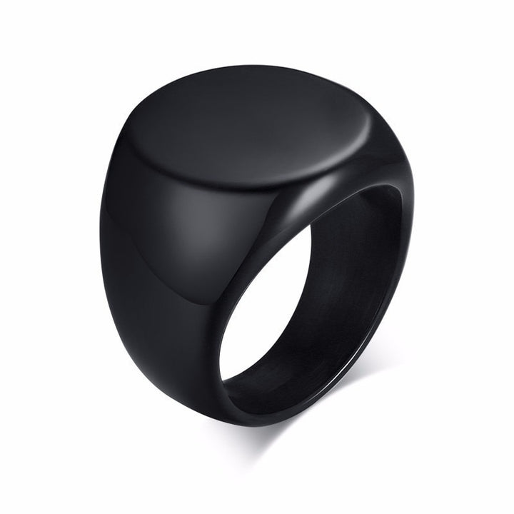 MENS STAINLESS STEEL ROUND SIGNET RING FOR MEN