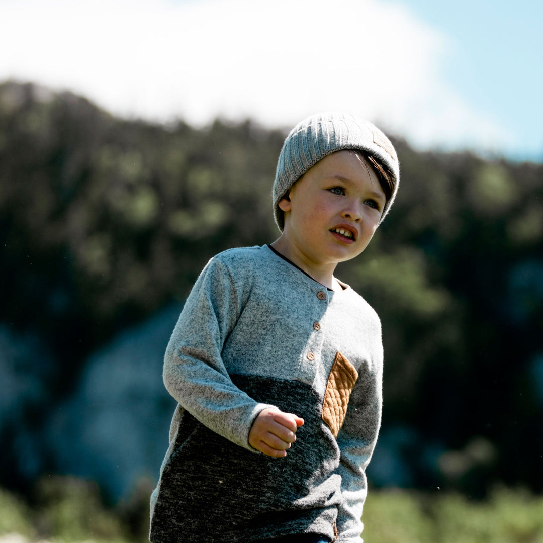 Long Sleeve Brushed Jersey Top With Pocket Light Heather Gray