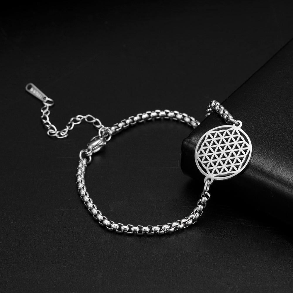 LIKGREAT Flower of Life Round Stainless Steel Bracelet