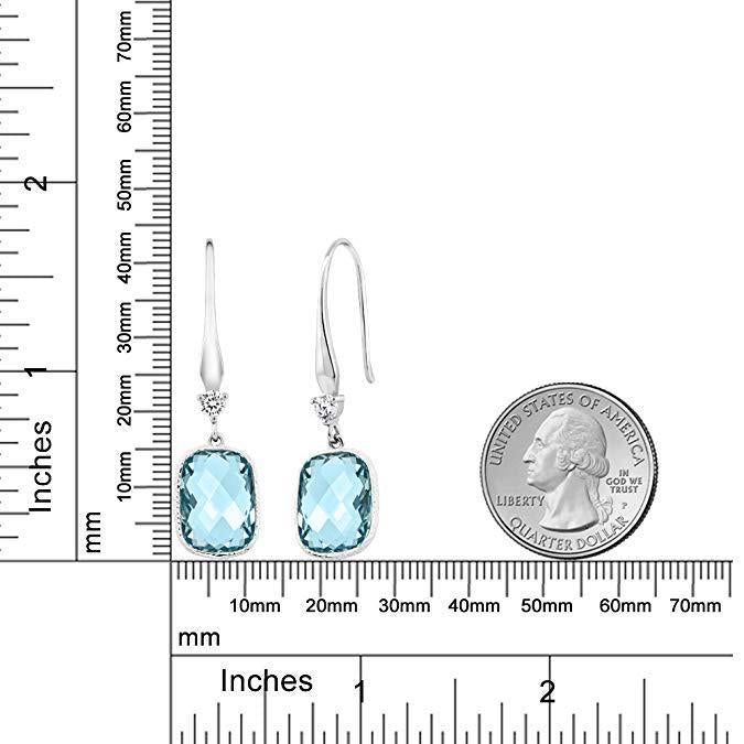 Blue Topaz Diamond Cut Drop Earrings 18K White Gold Plated