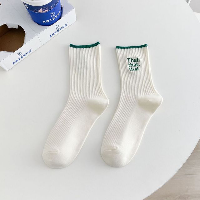 White Embroidered Socks for Women