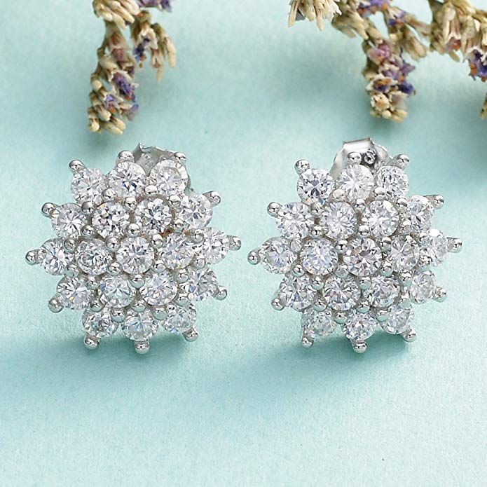 Winter Wonderland Snowflake Stud Earrings in Rhodium Plating