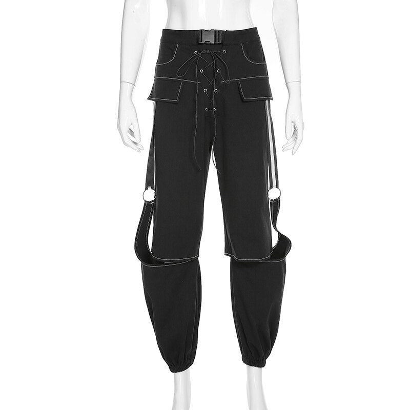 Streetwear Fashion Black Cargo Trousers