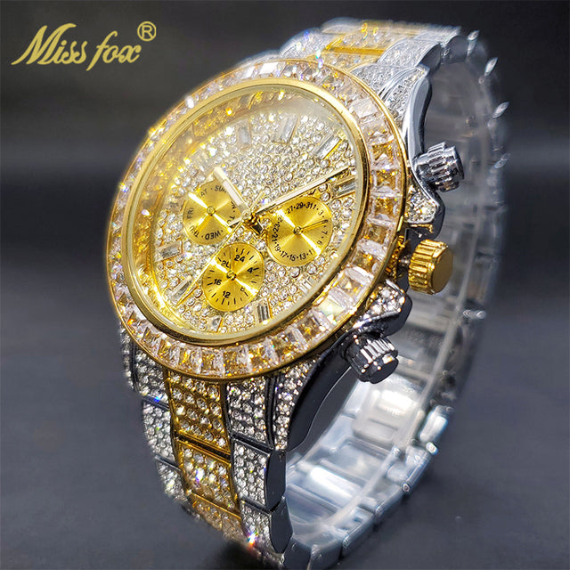 Luxury Gold Men's Watch Waterproof Stainless Steel Iced Bracelet