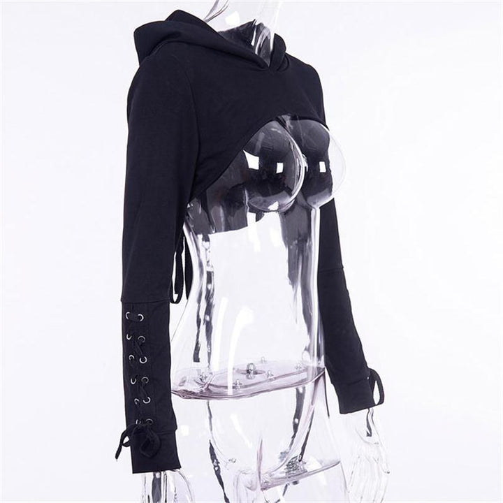 Back Lace Up Hoodies Women Tie Up Long Sleeve
