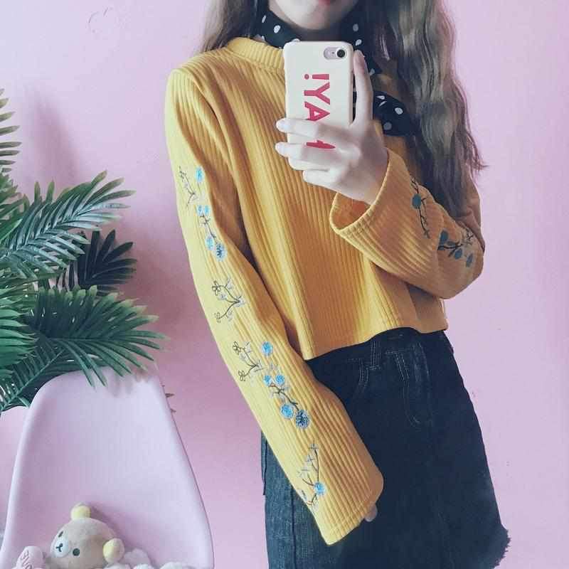 Floral Embroidery Long Sleeved Shirt
