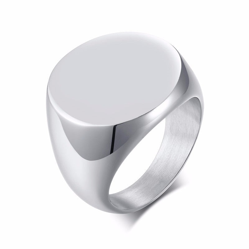 MENS STAINLESS STEEL ROUND SIGNET RING FOR MEN