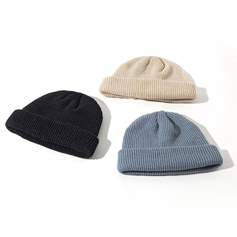 Winter Ribbed Knitted Cuffed Short Melon Cap