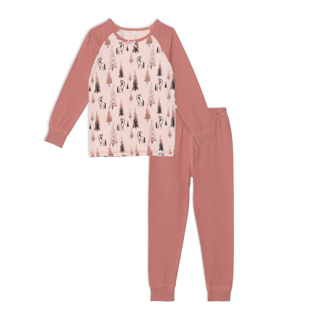 Organic Cotton Two Piece Printed Pajama Set With Unicorns And Trees