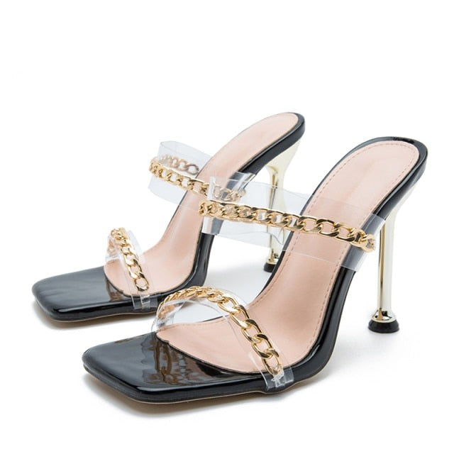 Women's High Heel Slippers Summer Fashion Chain Design
