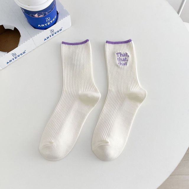 White Embroidered Socks for Women