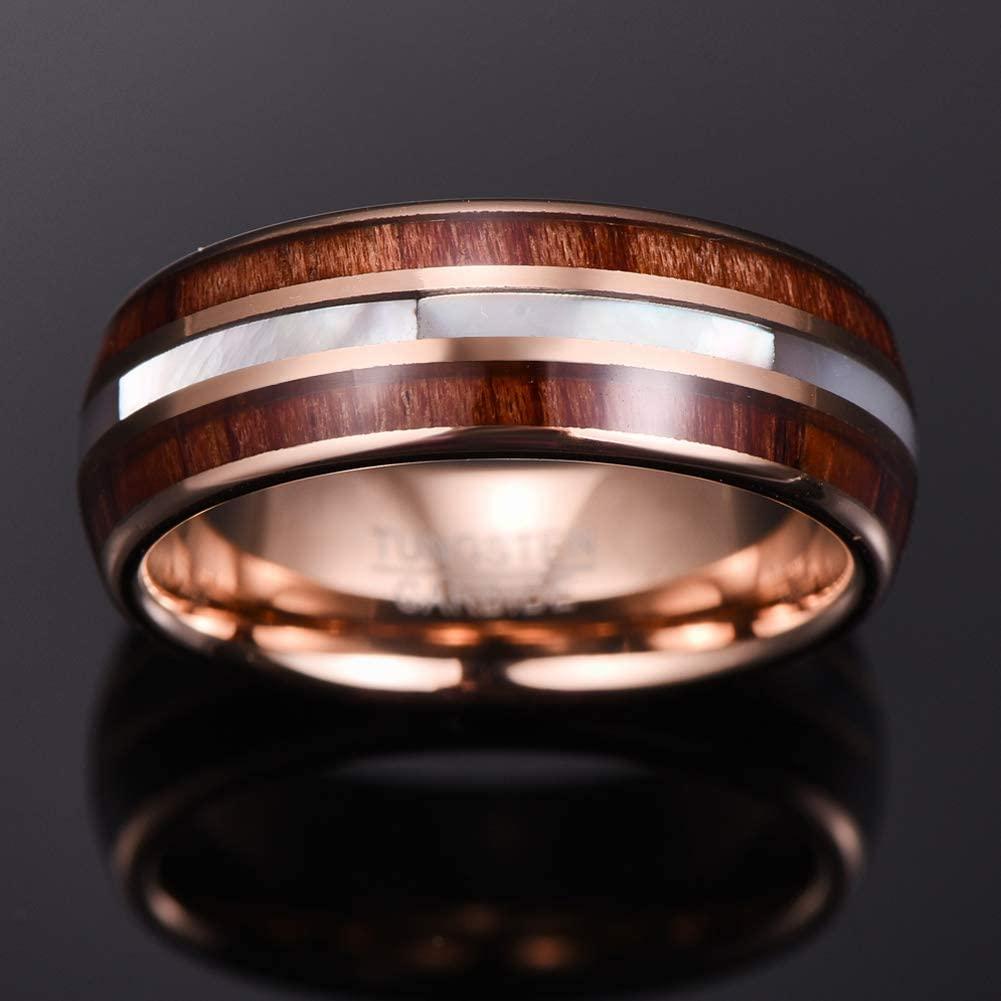 Koa Wood and Pearl Tungsten Ring