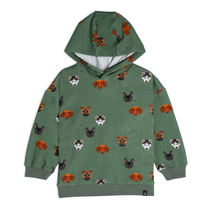 Hooded Fleece Top With Printed Dogs