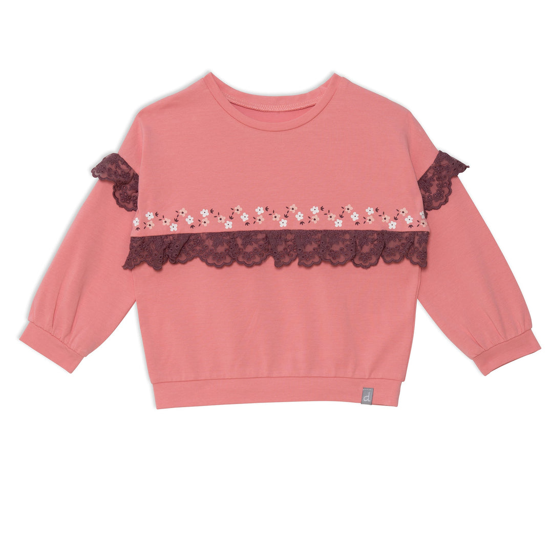 Long Sleeve Top With Lace Pink Coral