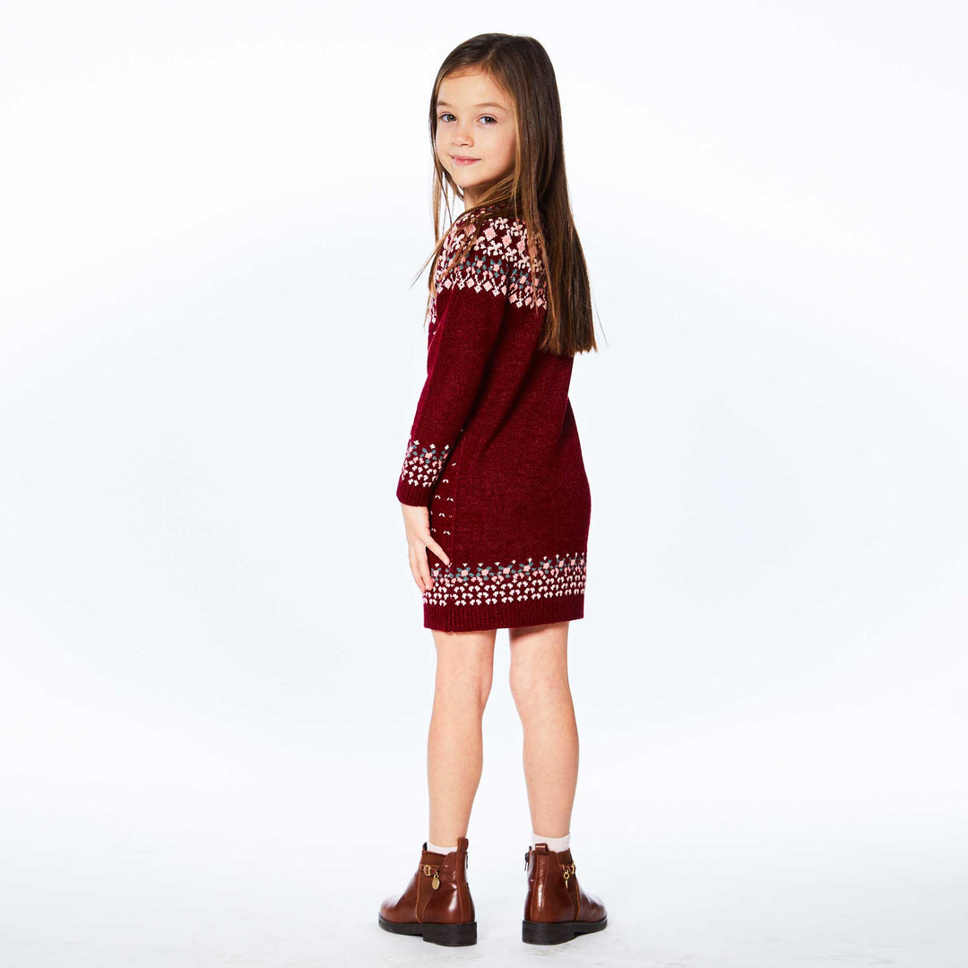 Knitted Long Sleeve Dress Burgundy And Pink