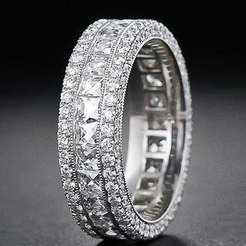 Classic Diamond Created Eternity Princess Cut Ring In 18K White Gold Plated