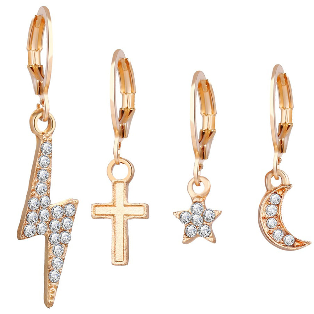 18K Gold Plated 4 Piece Pae Cross Earring Set