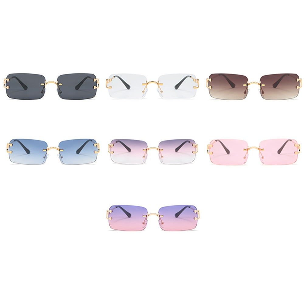 Blue rectangular sunglasses rimless