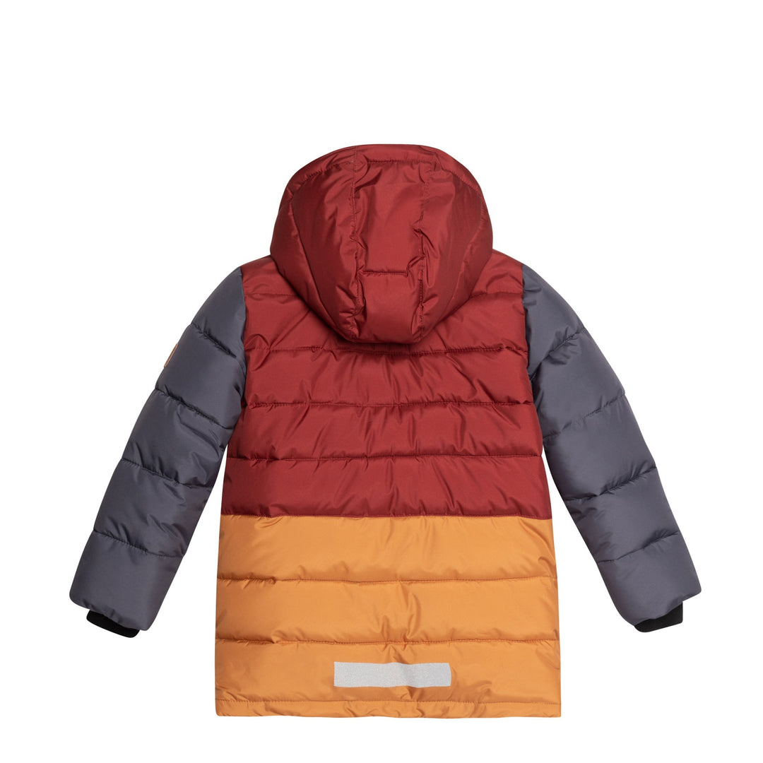 Tricolor Puffy Jacket Barn Red, Yellow And Dark Grey