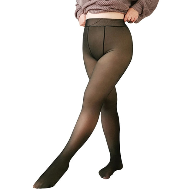 New Legs Fake Translucent Warm Fleece Soft Leggings Thick Stretchy For Women