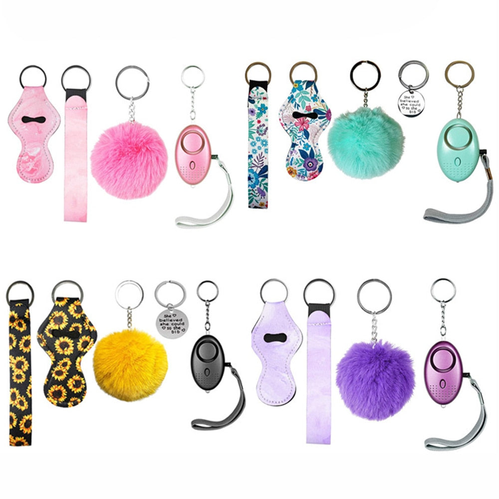 4Pcs Self Defense Ring Keychain For Women Alarm Tactical Pen