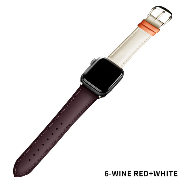 Men's Brown Leather Band Loop Strap For Apple Watch