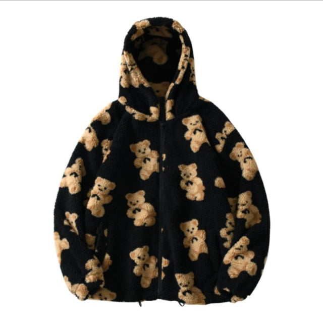 Fleece Hooded Sweatshirts Hip Hop Bear Print