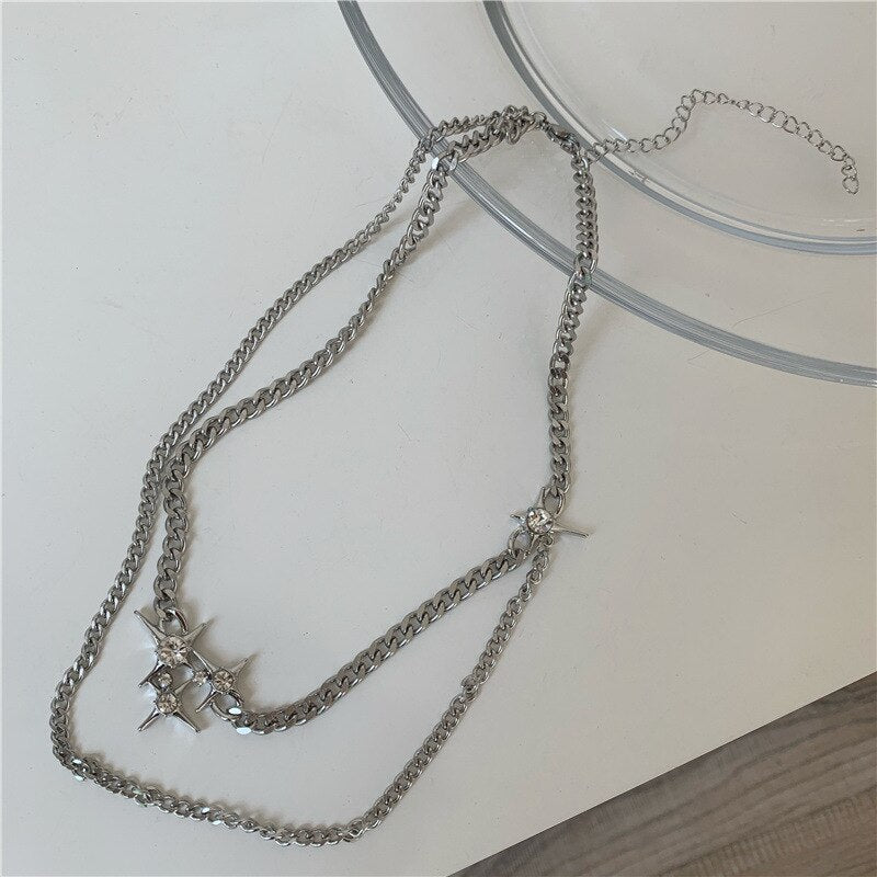 Shiny Crystal Star Chain Necklace