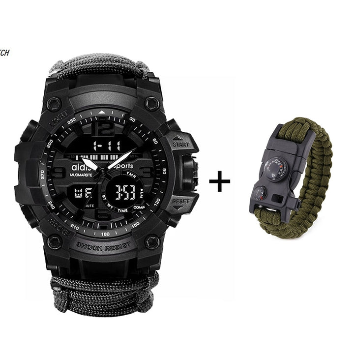 LED Military Watch With Compass 30M Waterproof Men's Sports Watch