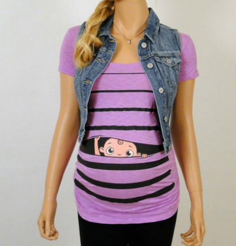 Sweet Cartoon Striped Pregnancy Summer T-shirt Tops