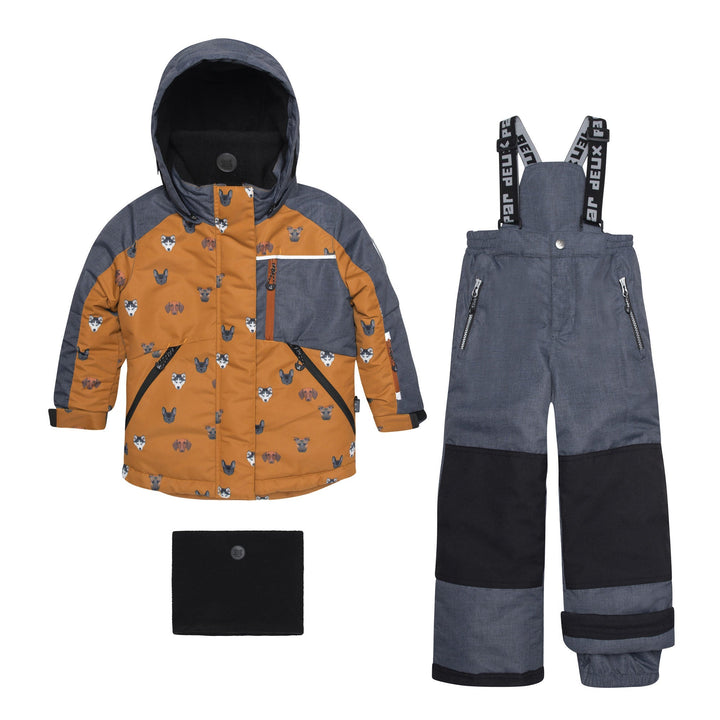 Printed Little Dogs Two Piece Snowsuit Yellow And Grey