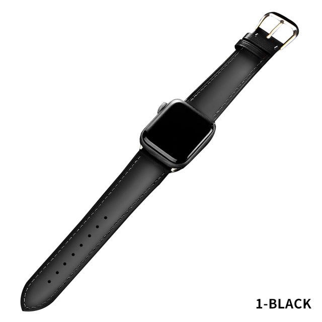 Men's Brown Leather Band Loop Strap For Apple Watch