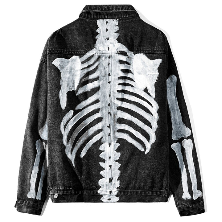 Graffiti Skeleton Bones Print Denim Jacket