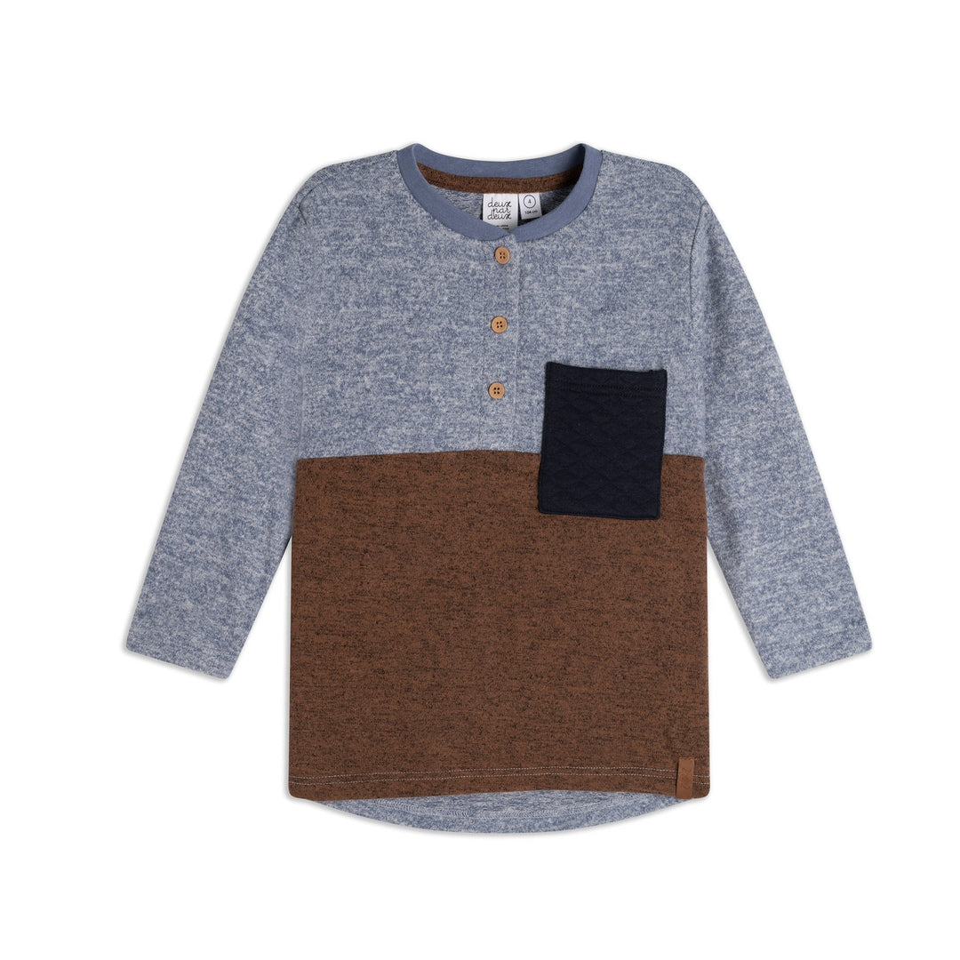 Long Sleeve Brushed Jersey Top With Pocket Brown
