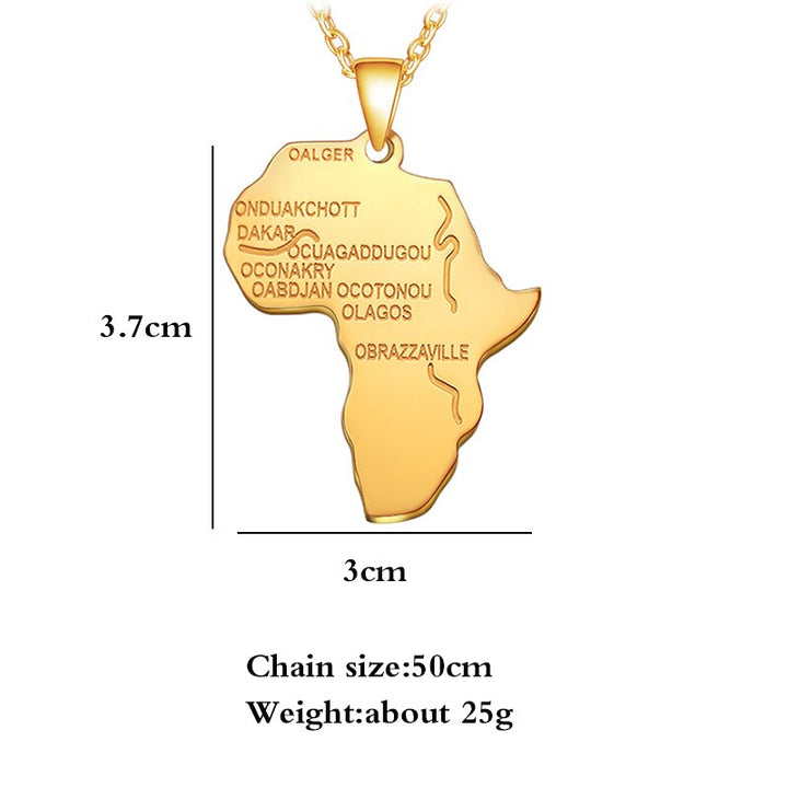 Africa Map Gold Color Stainless Steel Pendant Necklace