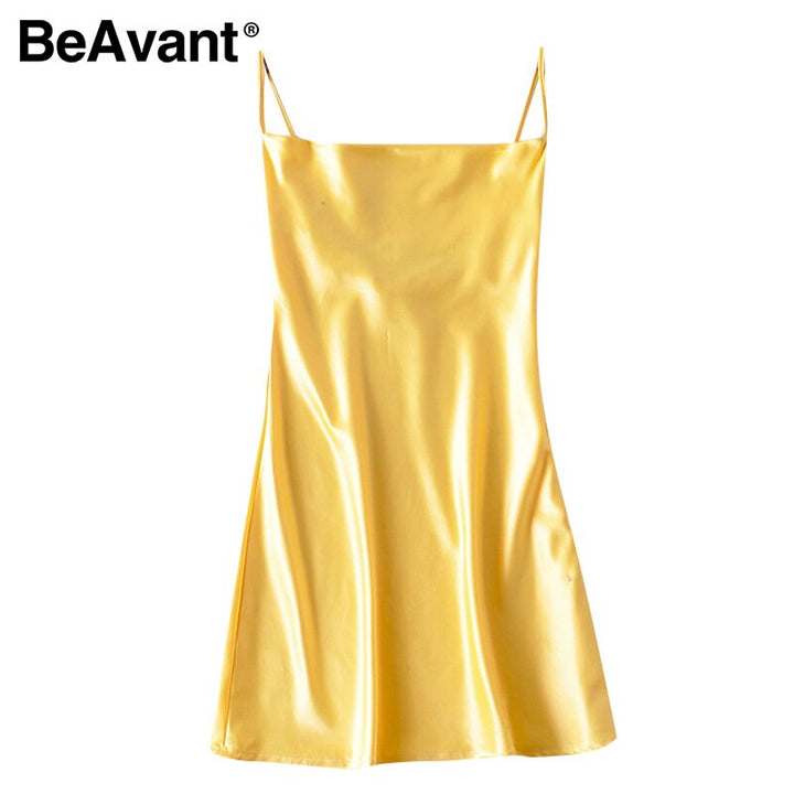 BeAvant Spaghetti Strap Stain Sexy Mini Dress
