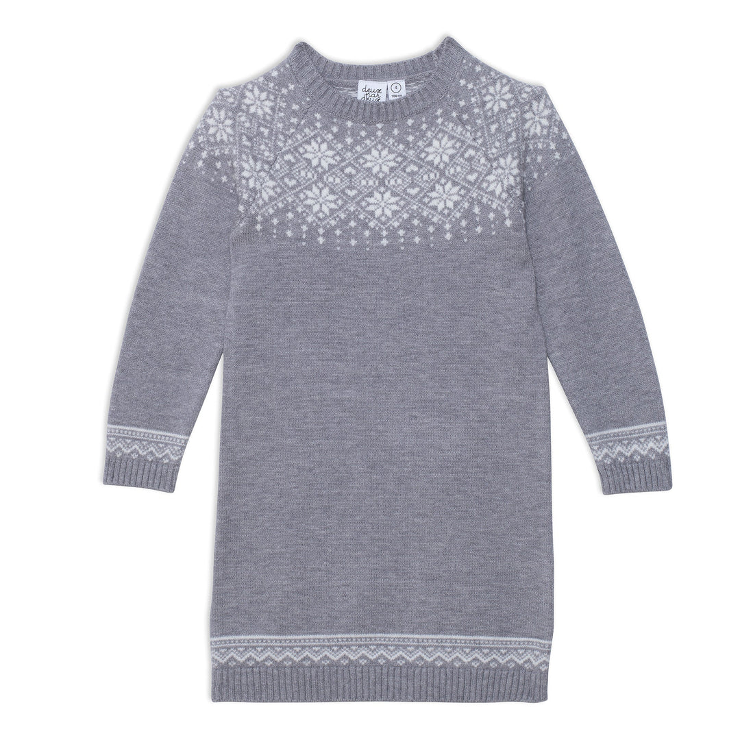 Jacquard Knitted Long Sleeve Dress Light Heather Grey