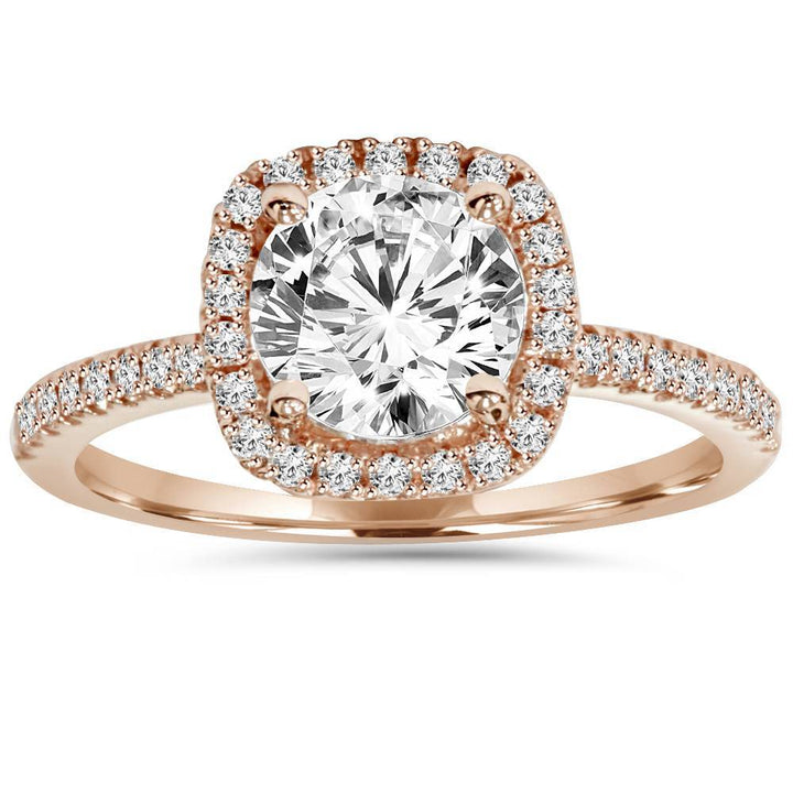 18K Rose Gold Plated Halo Asher Cut Diamond Ring