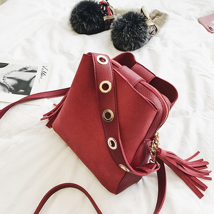 Fashion Scrub Women Bucket Bag Vintage Tassel Shoulder Bag