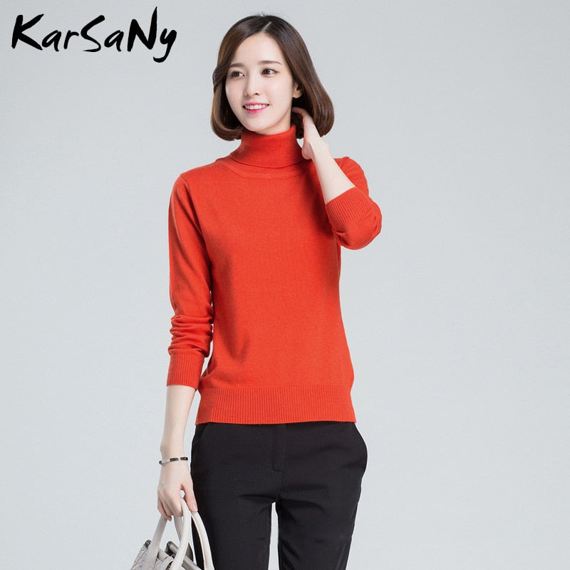 Plus Size Wool Long Sleeve Women's Cashmere Turtleneck Sweater