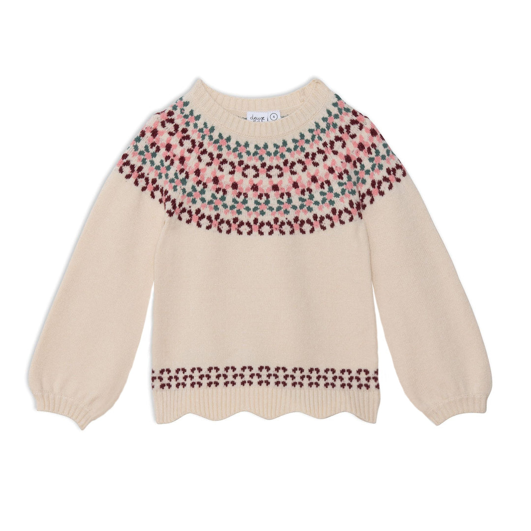 Knitted Long Sleeve Sweater Off White And Burgundy