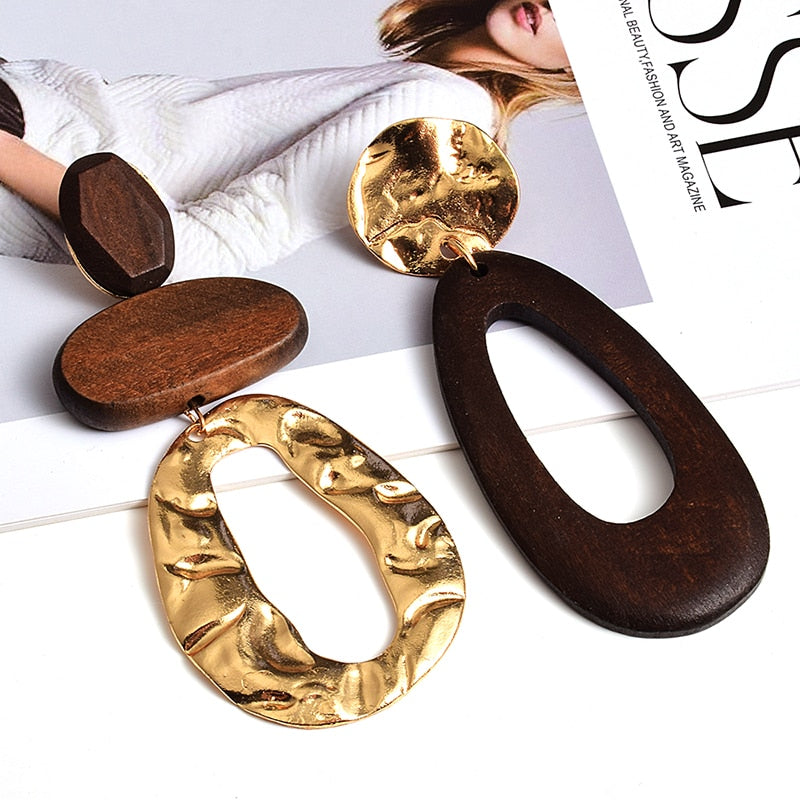 Big Drop Wooden Earrings For Women