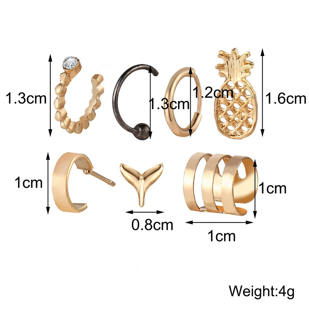 7 Piece Ear Jacket & Stud Earrings Set 18K Gold Plated Earring
